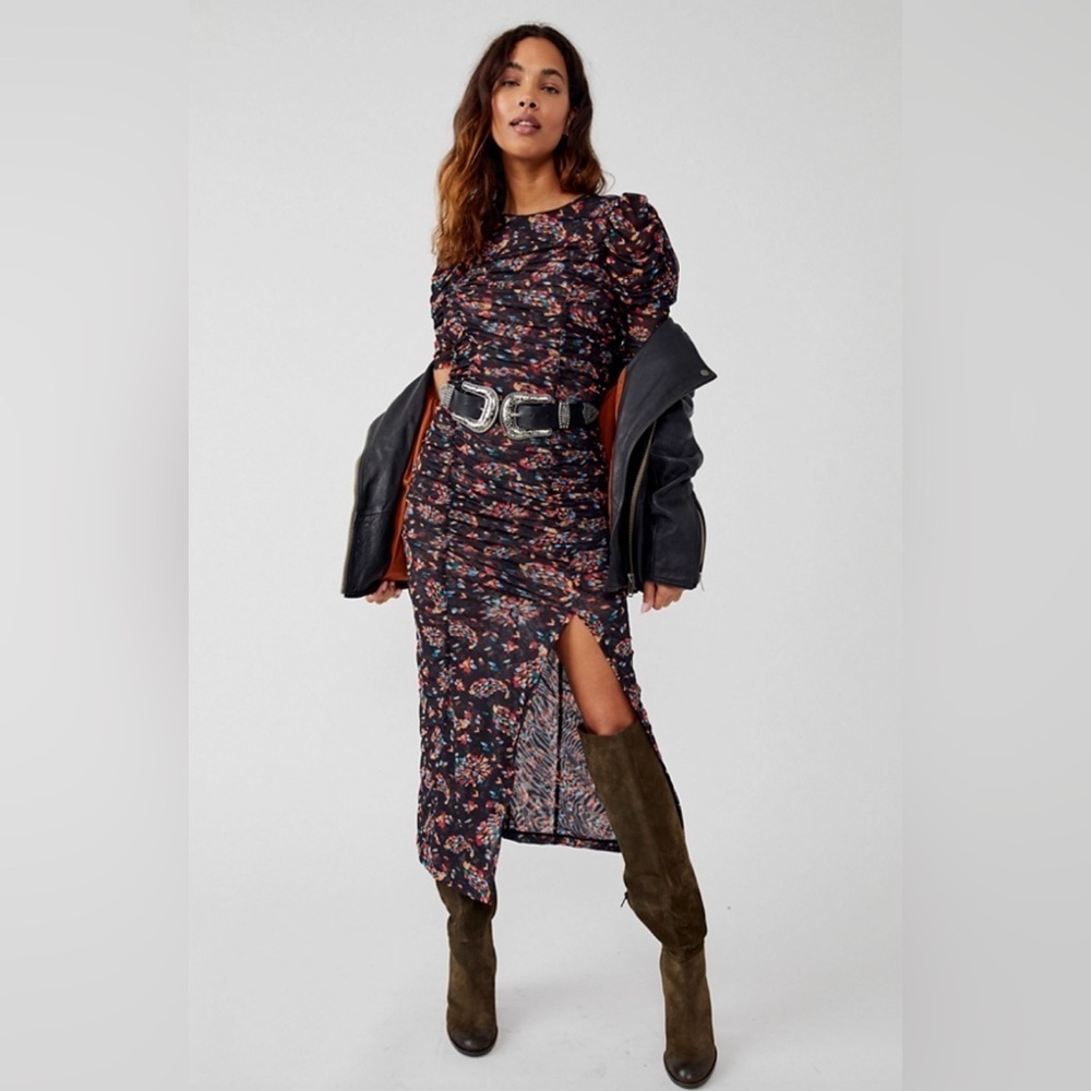 Free People Briella Midi Dress in Twilight Combo Size Medium.
